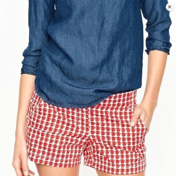 J Crew Classic Chino Mini Delicious Apple Print Shorts Women's Size 4 - Picture 1 of 8